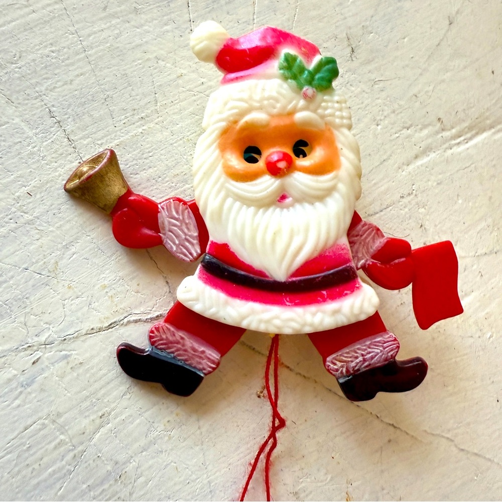 MERRY CHRISTMAS SANTA CLAUS JUMPING JACKS BELL PIN Eyes Close WORKS PERFECTLY